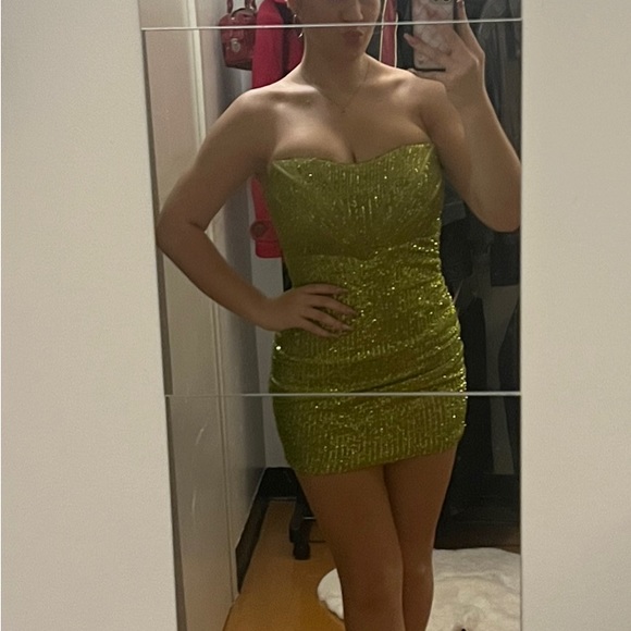 Hello Molly Accented Times Green Sequin Strapless Corset Mini Dress - Picture 7 of 7